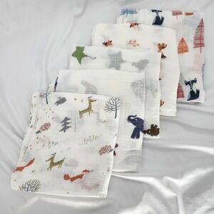 Upsimples Swaddle Blanket Bamboo Muslin Baby OS Bundle of 5 Woodland Animal